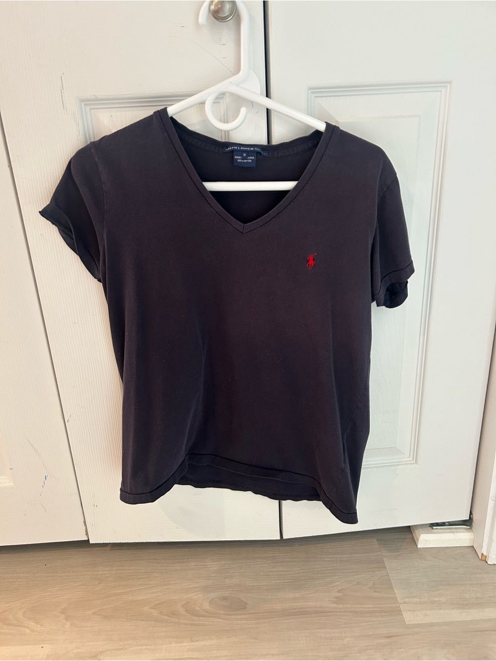 Ralph Lauren Black V-Neck Short Sleeve Tee with Red Pony